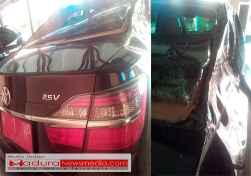 kondisi mobil Ketua DPRD sampang setelah mengalami kecelakaan