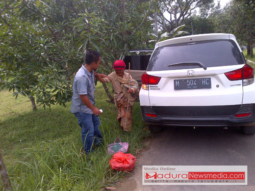 Ketua Fraksi Gerindra, Muhammad sahri saat menuntun Nenek keluar dari Mobilnya