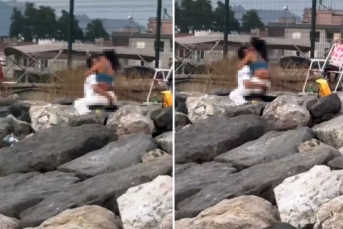 Skandal görüntü; Kayaların üzerinde cinsel ilişkiye girdiler